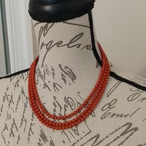 Genuine coral bead 3-strand necklace